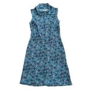Ann Taylor Loft Blue and Brown Floral Cowl Neck Dress | Size 4